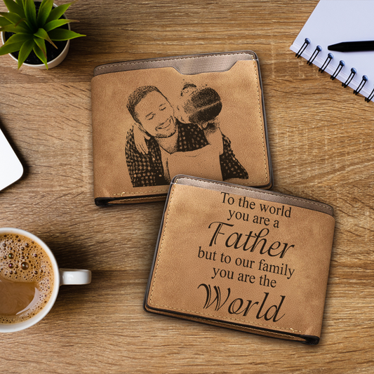 Custom Photo You Are The World Men's Wallet, Personalized Photo Leather Wallet , Gift for Dad Husband Groomsman Anniversary