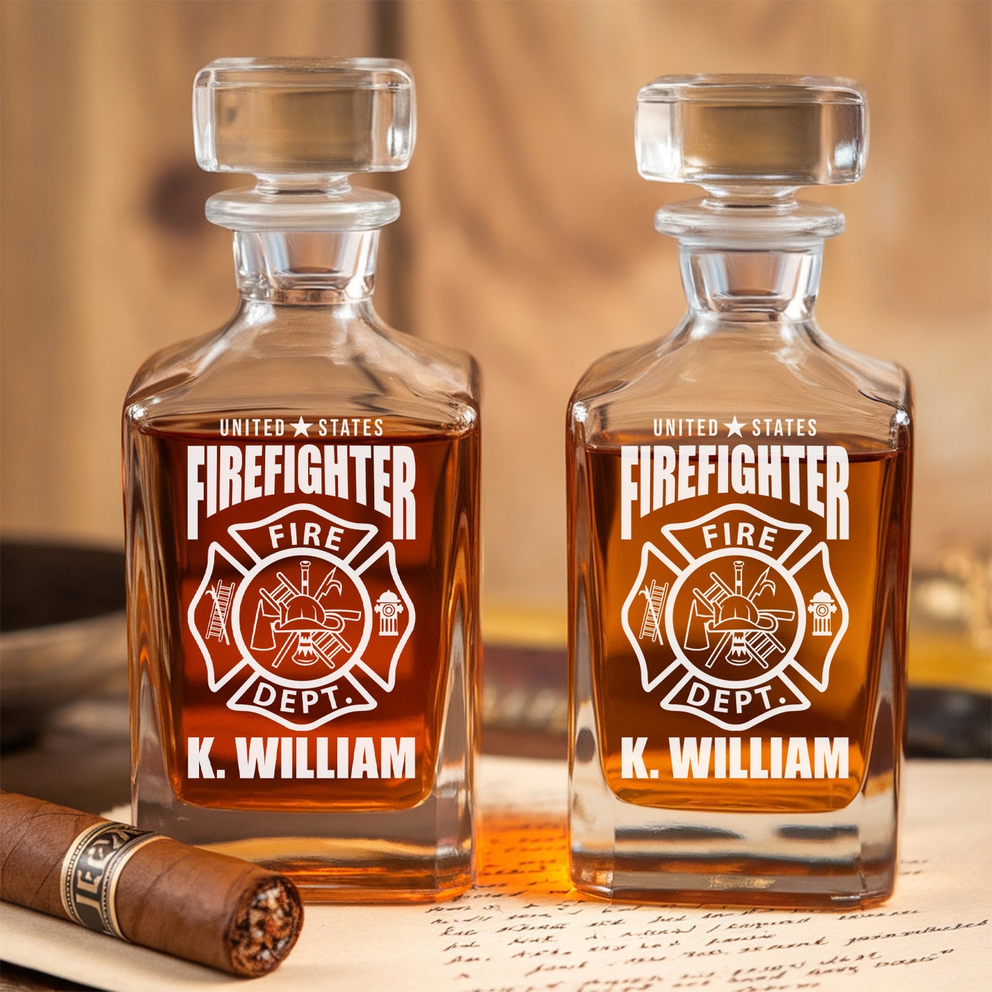Custom Firefighter Whiskey Glass and Decanter Set| Personalized Gifts for Firefighter | Fireman Gift