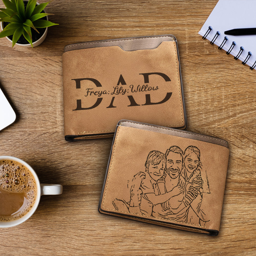 TNW003 Custom Leather Dad Wallet, Engraved Dad Wallet with Kids Names, Fathers Day Gift, New Dad Wallet, Personalized Papa Wallet Gift from Kids