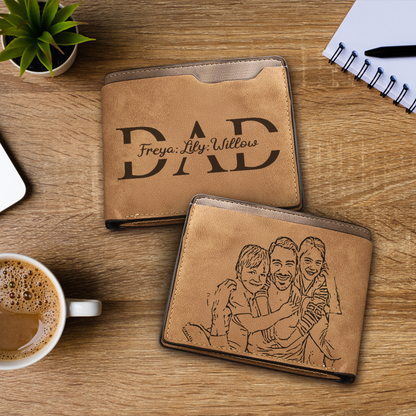 TNW003 Custom Leather Dad Wallet, Engraved Dad Wallet with Kids Names, Fathers Day Gift, New Dad Wallet, Personalized Papa Wallet Gift from Kids