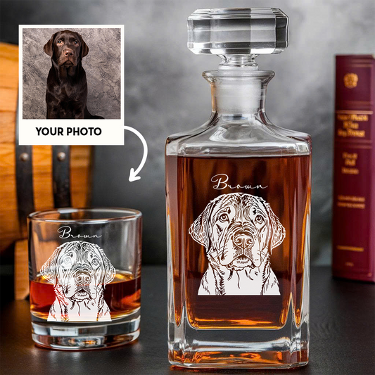 Custom Photo Dog Whiskey Decanter Set + Pesonalized Custom Name Dog Whiskey Glass 11oz THUC99DP03