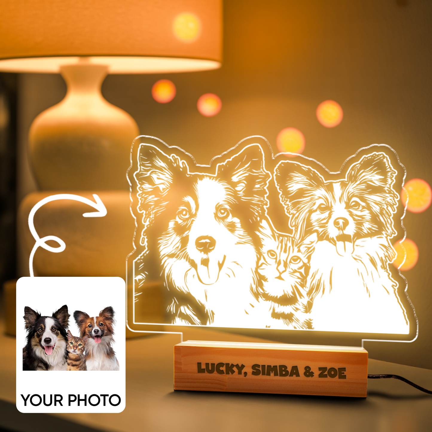 Custom Dog Portrait Night Light, Personalized Pet Lovers Gifts, Personalized Pet Memorial LED Night Light