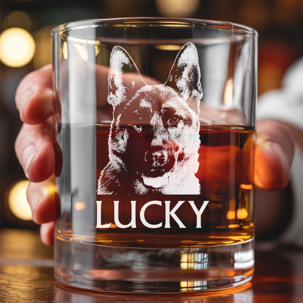 Custom Dog Portrait Whiskey Glass – 11oz Engraved Gift for Pet Owners & Dog Lovers THUC99WP05