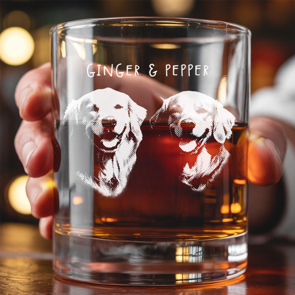 Custom Photo With Name Dog Whiskey Glass 11oz – Personalized Pet Friends Portrait – Gift for Dog Moms & Dads THUC99WP01