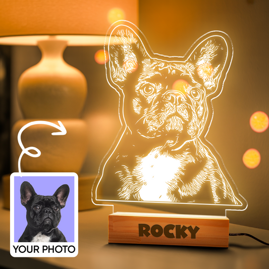 Custom Dog Portrait Night Light, Personalized Pet Lovers Gifts, Personalized Pet Memorial LED Night Light