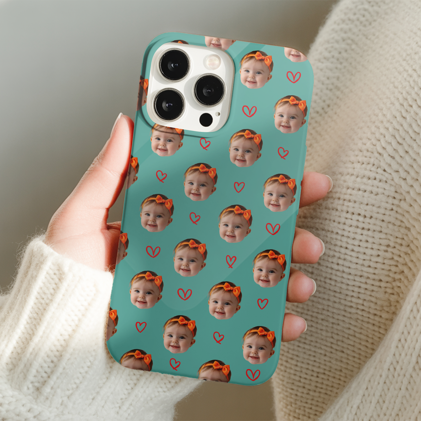 Custom Baby Photo Phone Case – Adorable Repeating Baby Face Design, Personalized Phone Cover THUC9914