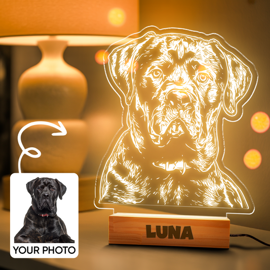 Custom Dog Portrait Night Light, Personalized Pet Lovers Gifts, Personalized Pet Memorial LED Night Light