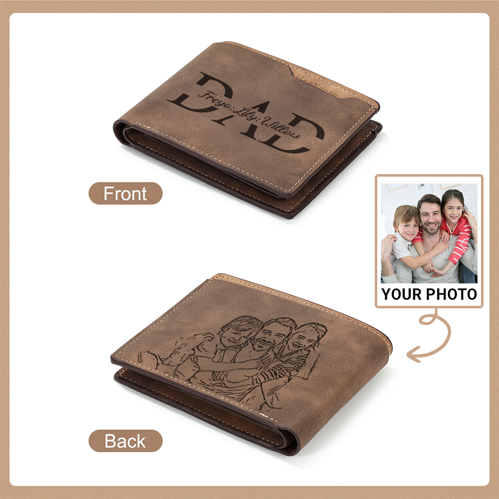 TNW003 Custom Leather Dad Wallet, Engraved Dad Wallet with Kids Names, Fathers Day Gift, New Dad Wallet, Personalized Papa Wallet Gift from Kids