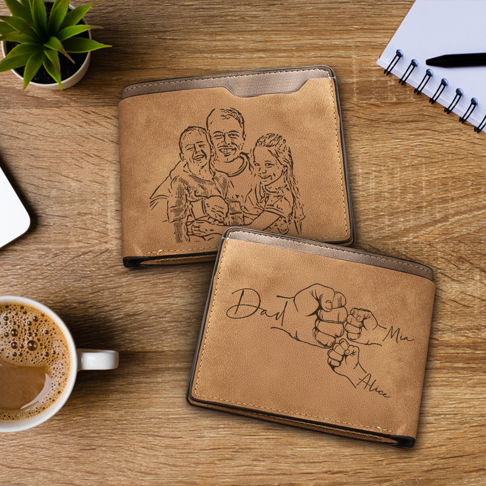 TNW008 Custom Photo Dad Fist Bump Wallet Engraved, Anniversary Gift for Him, Handwriting Wallet Custom Photo Wallet, Gift for Husband