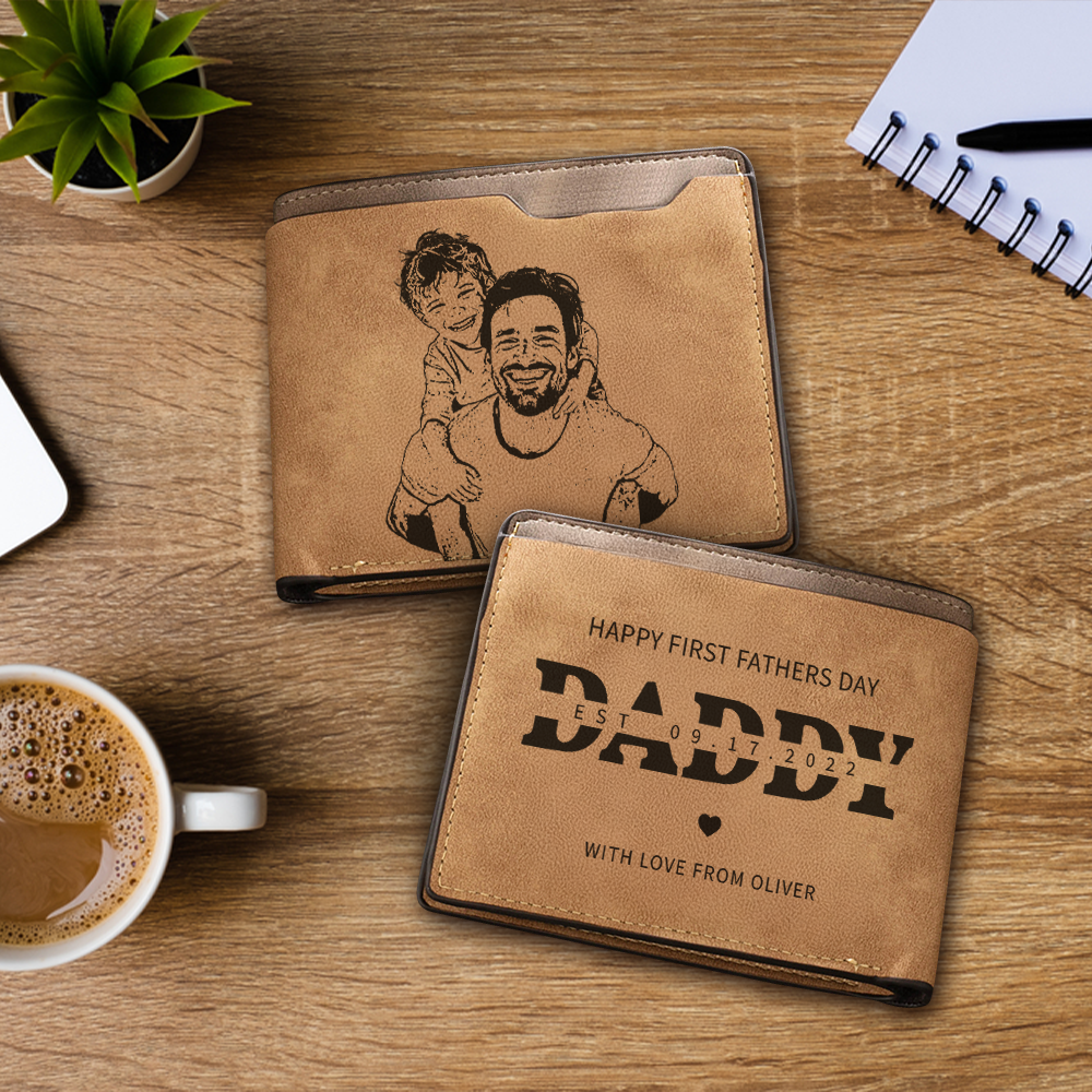 Custom Photo First Fathers Day Engraved Wallet, Gift For New Dad, Gift For Husband, Personalized Wallet TNW026