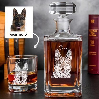 Custom Dog Photo Whiskey Decanter Set – Personalized Pet Name Glass 11oz – Gift for Dog Mom & Dad  THUC99DP04