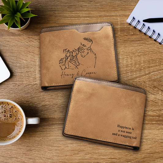 TNW007 Custom Pet Photo Wallet for Dog Dad, Leather Wallet with Name or Paw Print, Gift for Pet Lover, Pet Memorial or Father's Day