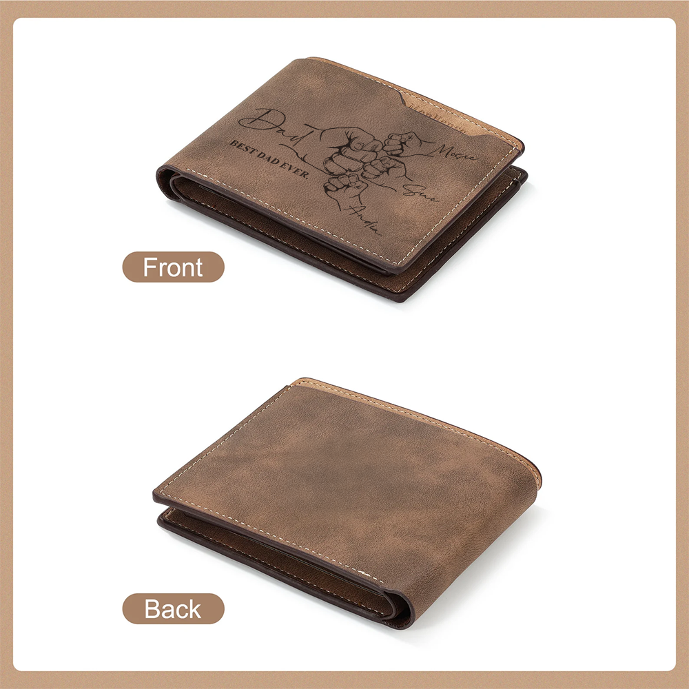 TNW004 Personalized Fist Pump Dad Son Engraved Leather Wallet, Father's Day Gift, Gift for Dad, Leather Wallet Gift for Daddy
