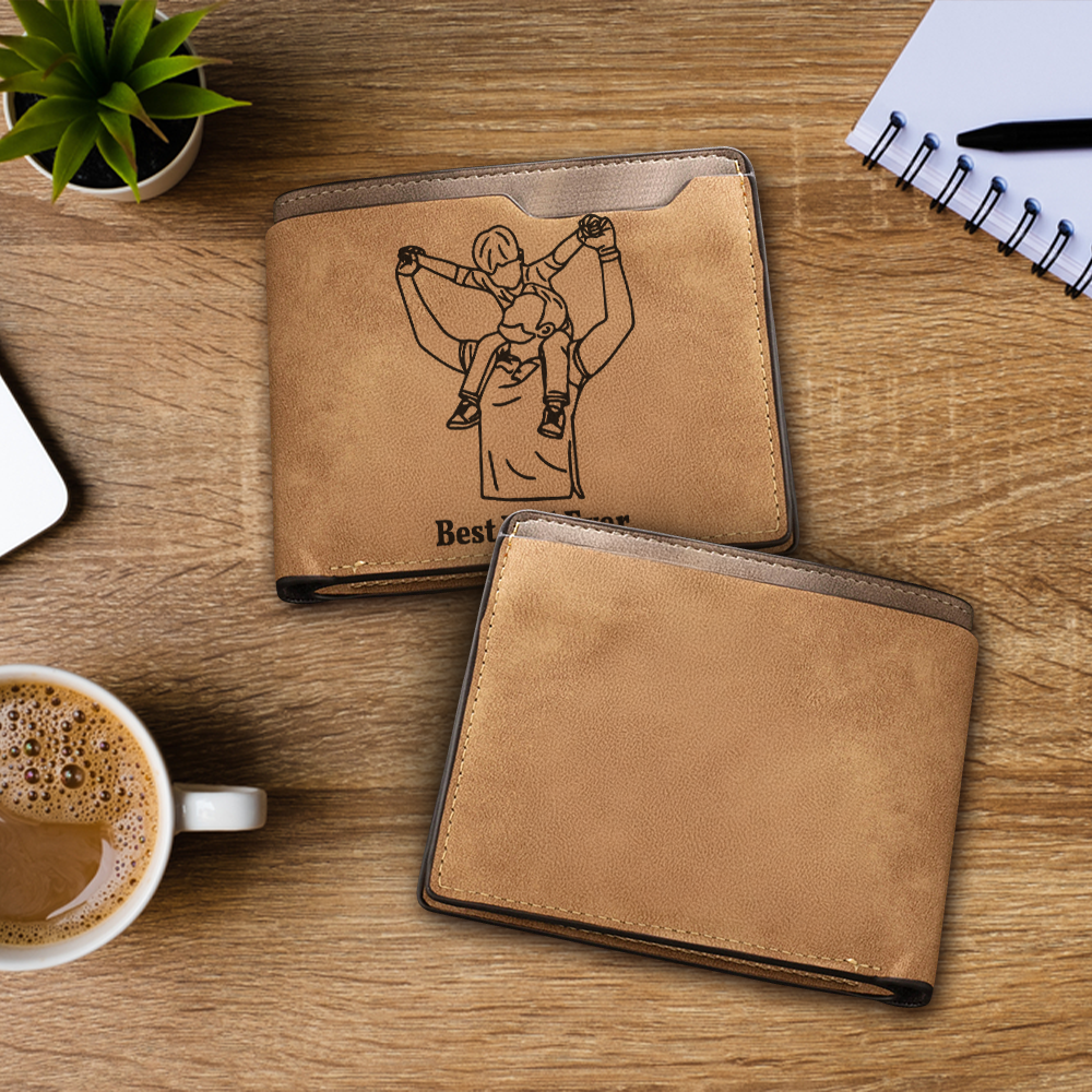 Personalized Father's Day Gift For Dad, Custom Leather Dad Portrait Can Cooler, Best Dad Ever Wallet, Gift For Husband, Gift From Kids
