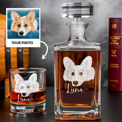 Custom Photo Dog Whiskey Set – Dog Mom Personalized Decanter Set Glass Gifts THUC99DP09
