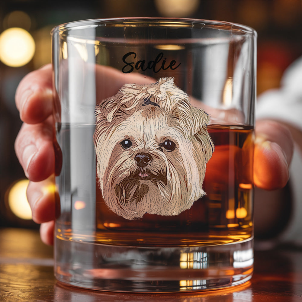 Personalized Pet Photo Glass 11oz – Custom Whiskey Glass Memorial Gift for Dog & Cat Owners THUC99WI07