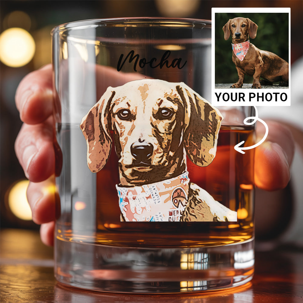 Custom Pet Photo With Whiskey Glass 11oz – Dog & Cat Photo Memorial Gift - Dog Lovers THUC99WI09