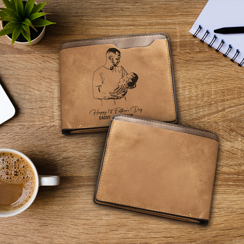 Personalized First Father's Day Engraved Wallet, Custom Photo Wallet For First Time Dad, Father's Day Gifts
