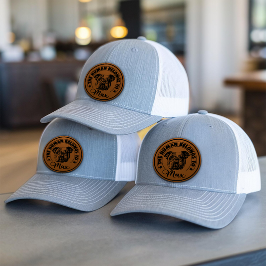 Custom Dog Photo Engraved Kids Hat Leather Patch, Kids Custom Hats, Custom Infant Toddler Kids Youth Trucker Hat TNNK01