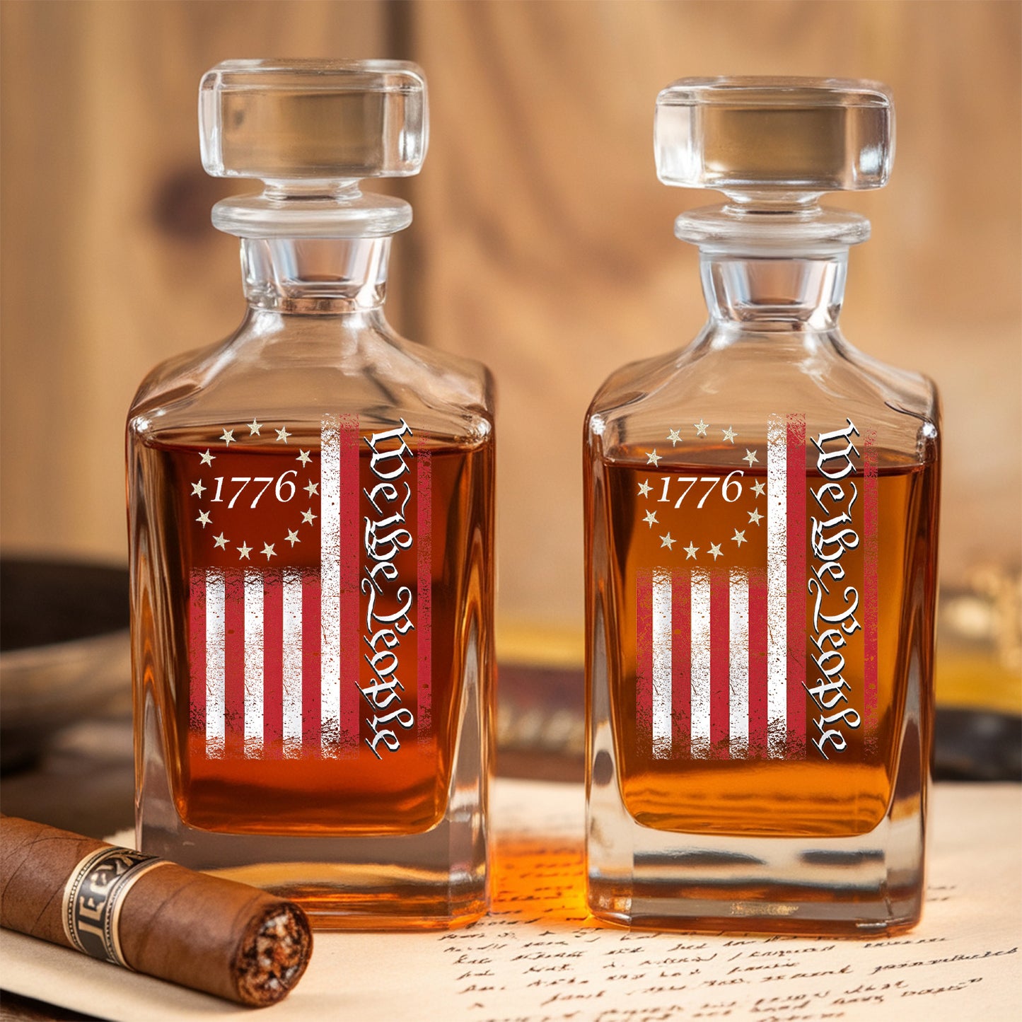 Personalized We The People American Flag Decanter Set With Whiskey Glasses, American Eagle Gift, Military Veteran Gift TND087