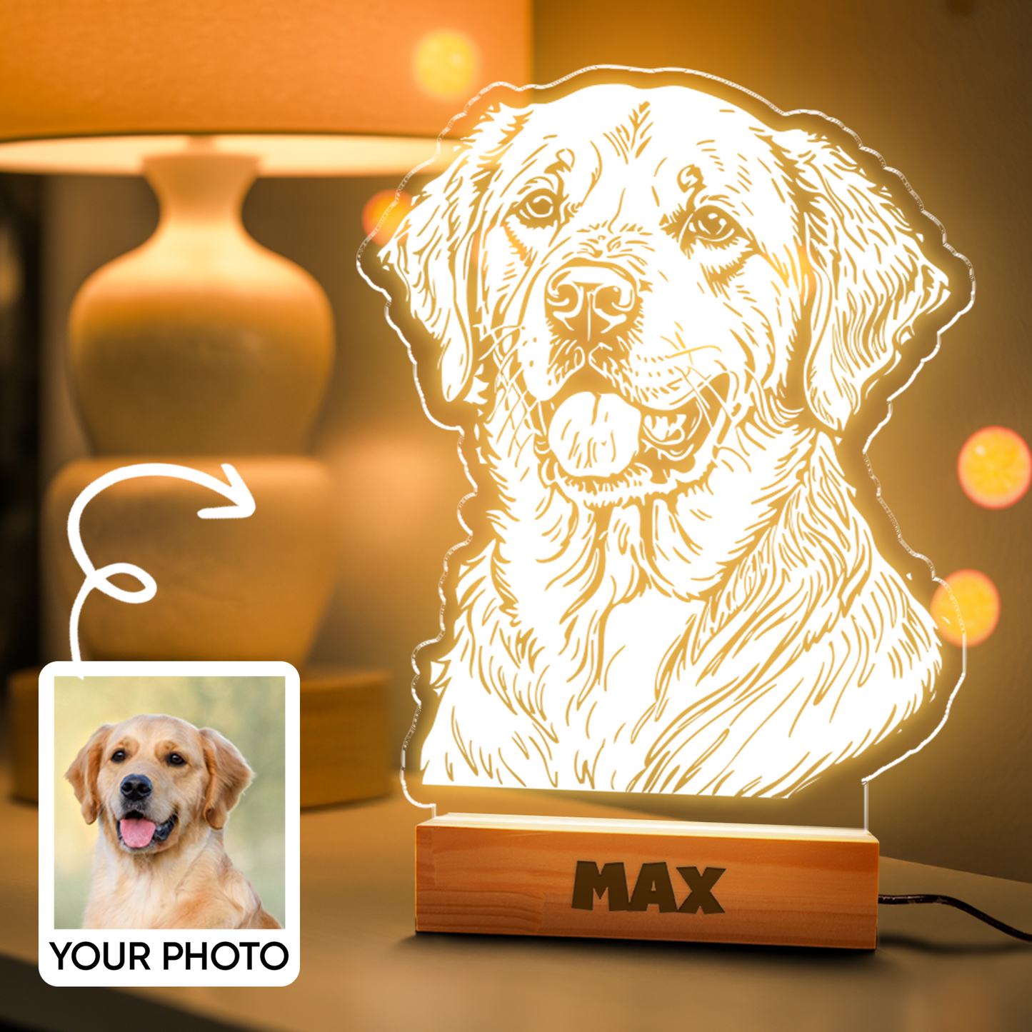 Custom Dog Portrait Night Light, Personalized Pet Lovers Gifts, Personalized Pet Memorial LED Night Light