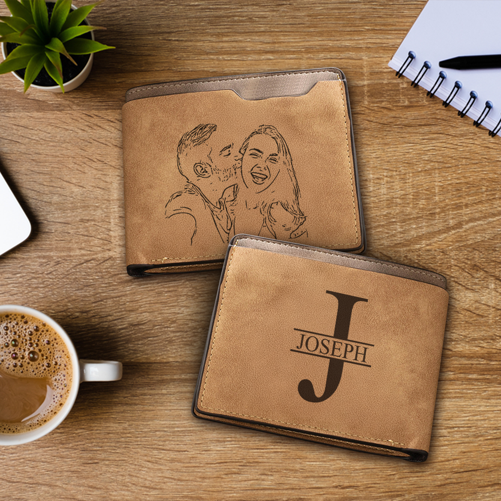 TNW009 Custom Photo Mens Wallet, Custom Engraved Leather Wallet, Picture Wallet For Dad Husband, Father's Day Gift for Him