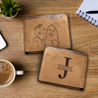 TNW009 Custom Photo Mens Wallet, Custom Engraved Leather Wallet, Picture Wallet For Dad Husband, Father's Day Gift for Him
