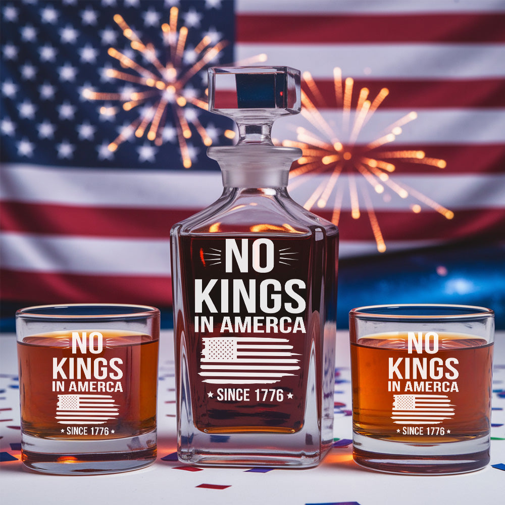 Liberal Independence Day Whiskey Decanter Set Gift – No Kings in America Glass – Anti-MAGA Political Decanter THUC99DI01