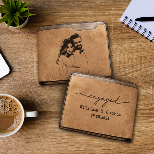 Custom Photo Engaged Married Couple Wallet, Gift For Husband, Men Wallet, Gift For Him, Anniversary Gift