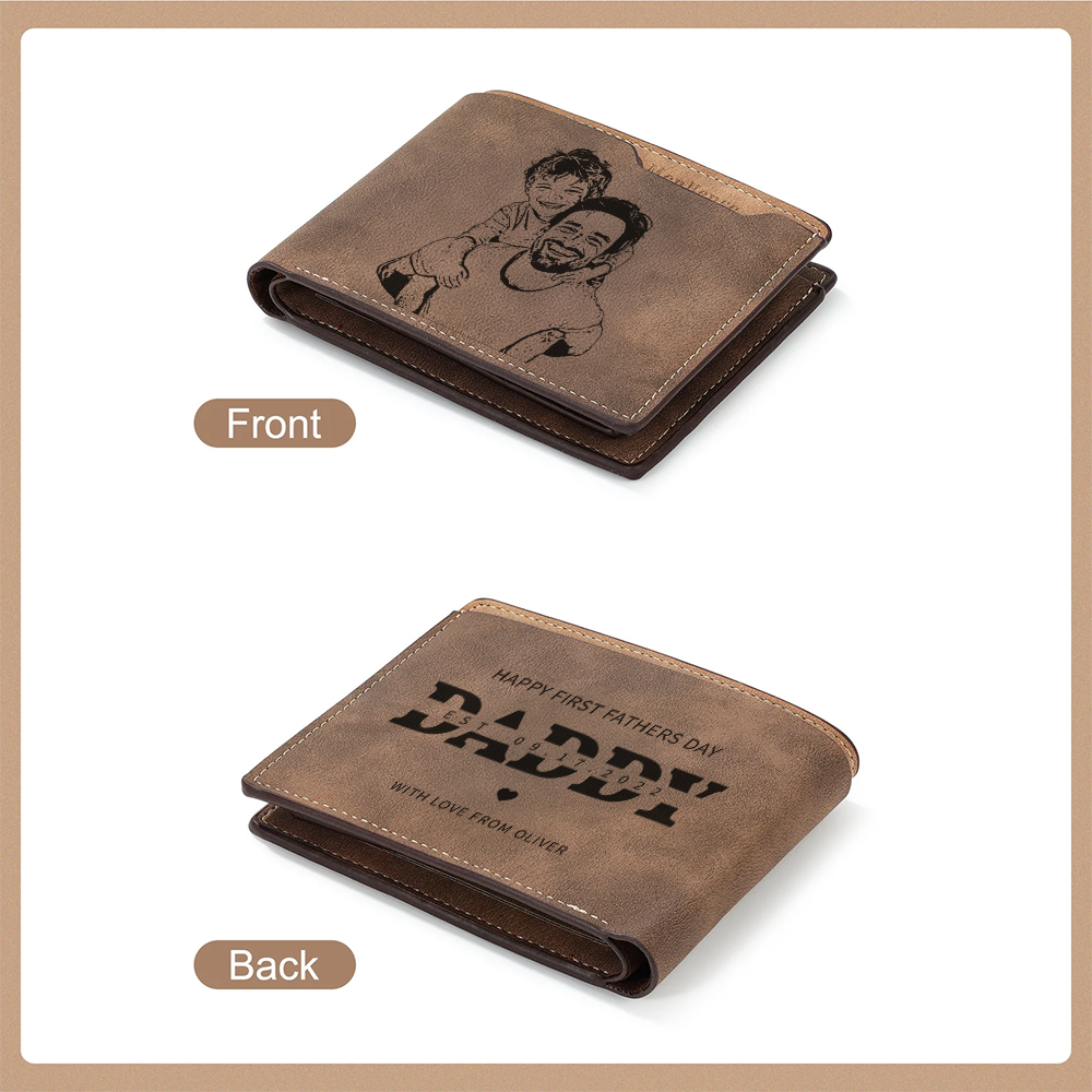 Custom Photo First Fathers Day Engraved Wallet, Gift For New Dad, Gift For Husband, Personalized Wallet TNW026