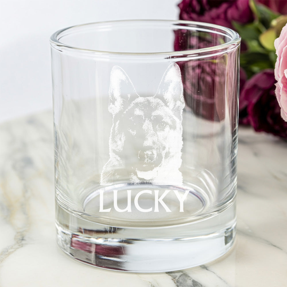 Custom Dog Portrait Whiskey Glass – 11oz Engraved Gift for Pet Owners & Dog Lovers THUC99WP05