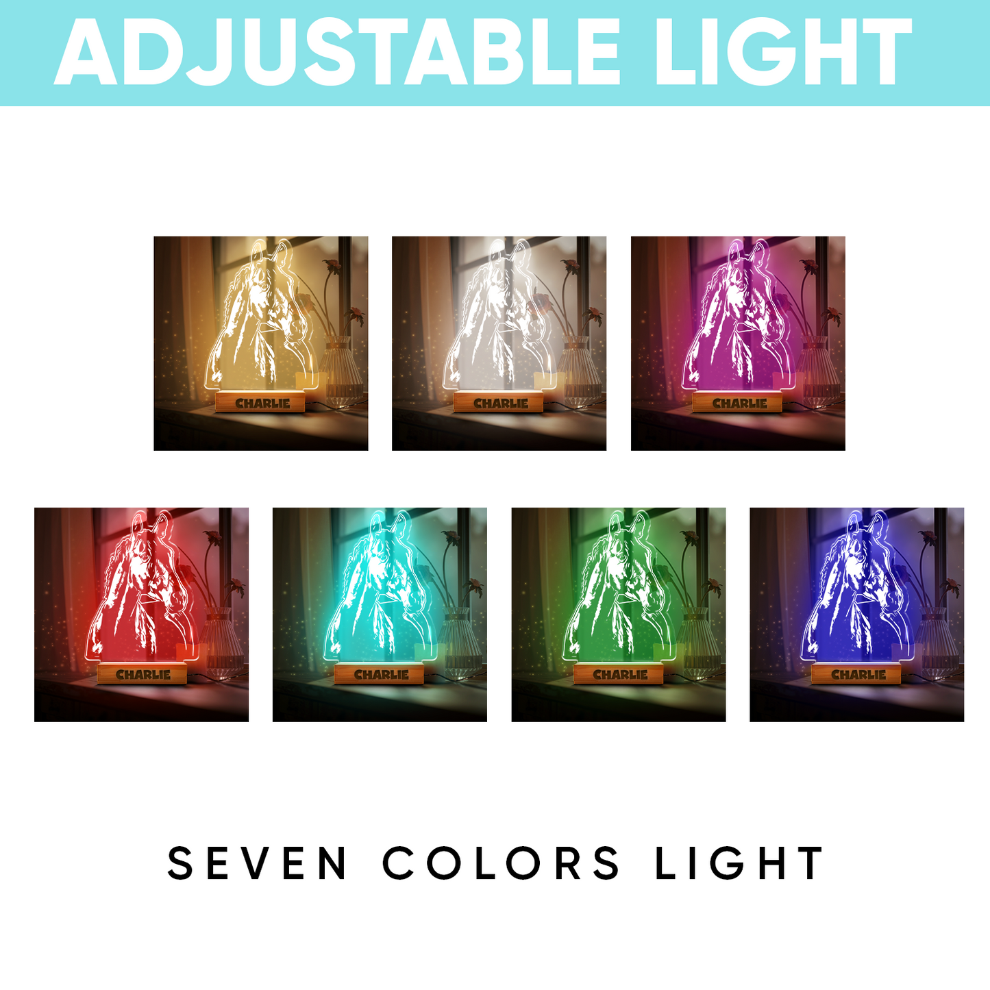Custom Horse Portrait Night Light, Personalized Pet Lovers Gifts, Personalized Pet Memorial LED Night Light