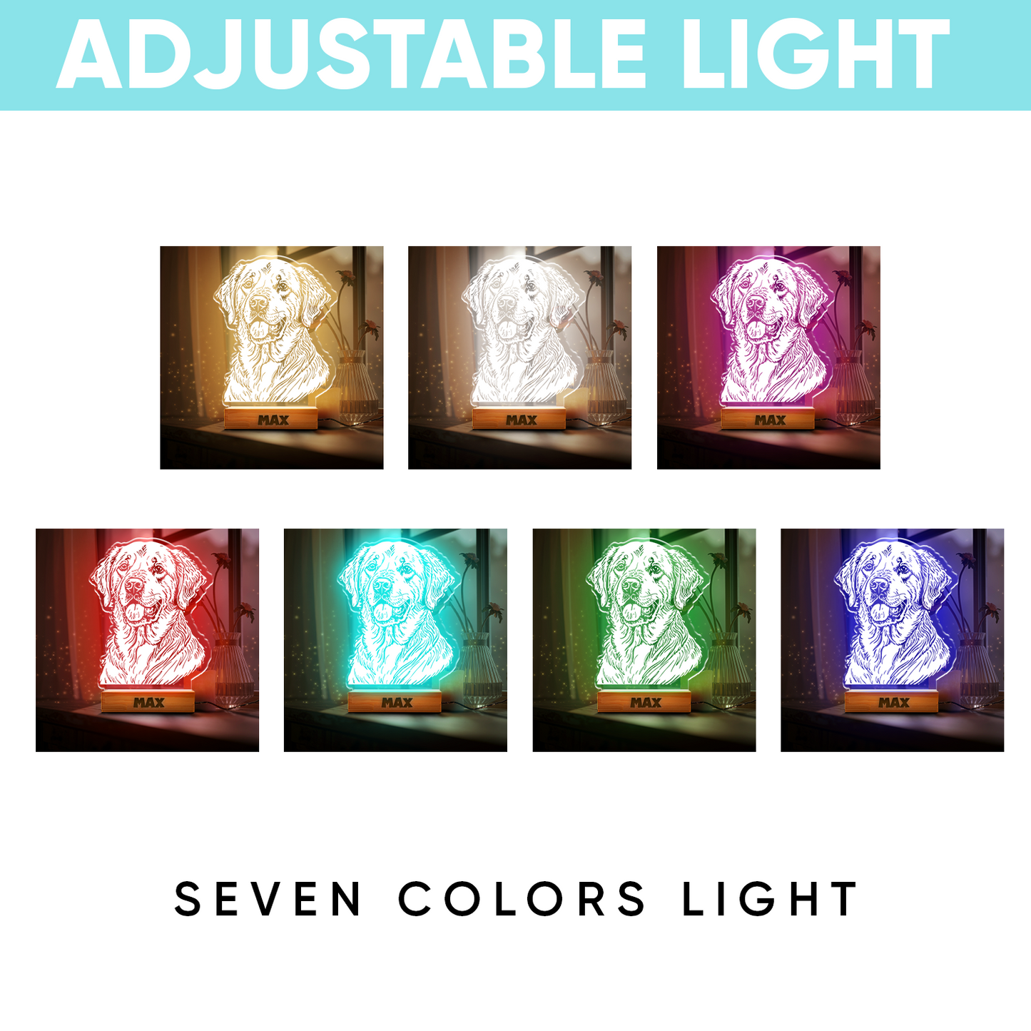 Custom Dog Portrait Night Light, Personalized Pet Lovers Gifts, Personalized Pet Memorial LED Night Light