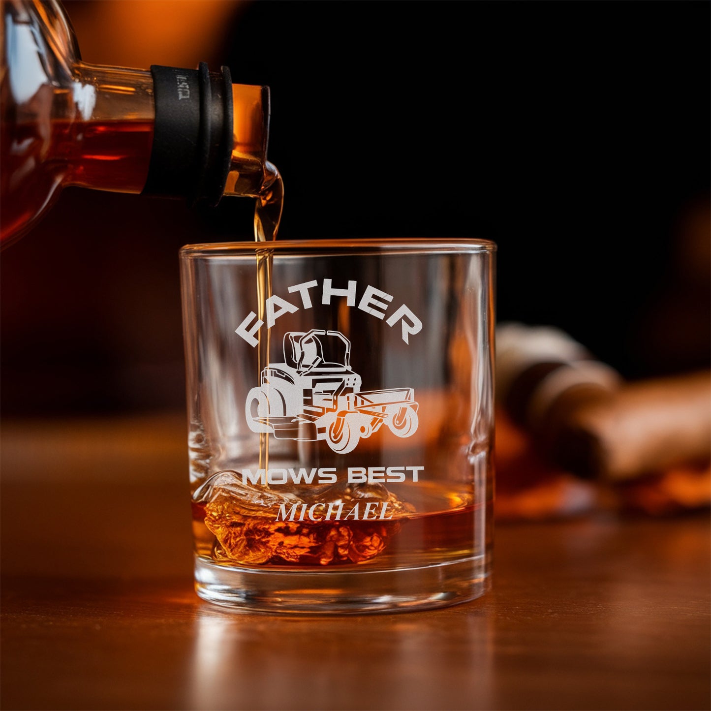 Personalized Father Mows Best Decanter Set With Whiskey Glass, Gift For Dad, Gift For Husband TND079