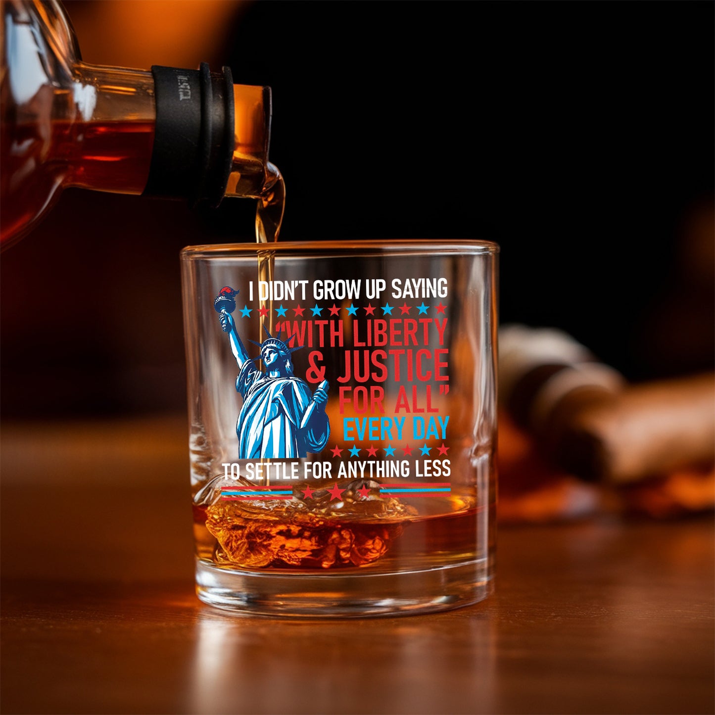 Patriotic Liberty and Justice For All Decanter Set With Whiskey Glasses, 4th of July Gift, Military Veteran Gift, Veteran Whiskey TND084