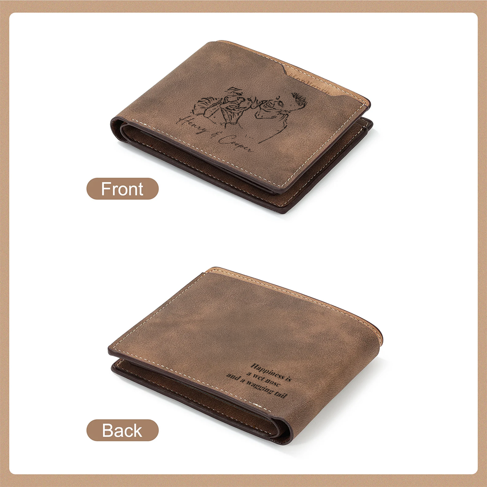 TNW007 Custom Pet Photo Wallet for Dog Dad, Leather Wallet with Name or Paw Print, Gift for Pet Lover, Pet Memorial or Father's Day