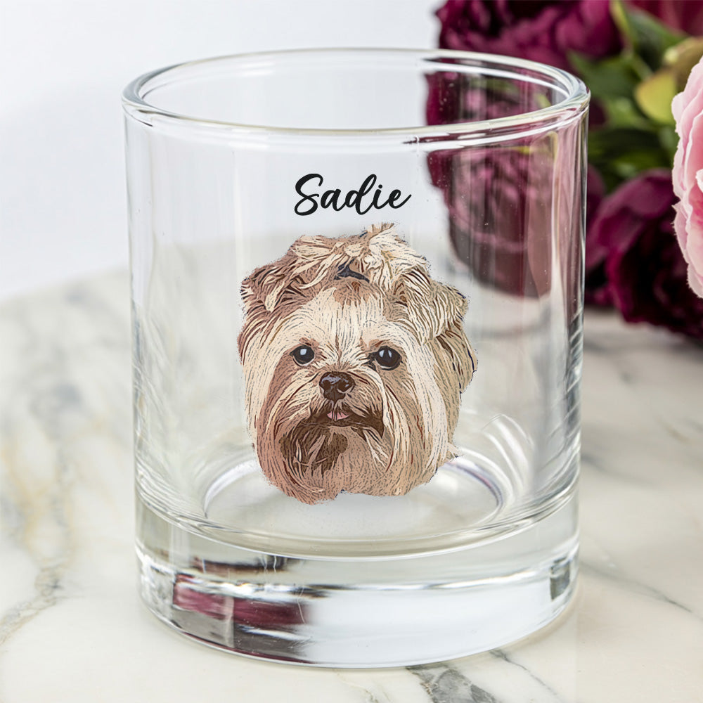 Personalized Pet Photo Glass 11oz – Custom Whiskey Glass Memorial Gift for Dog & Cat Owners THUC99WI07