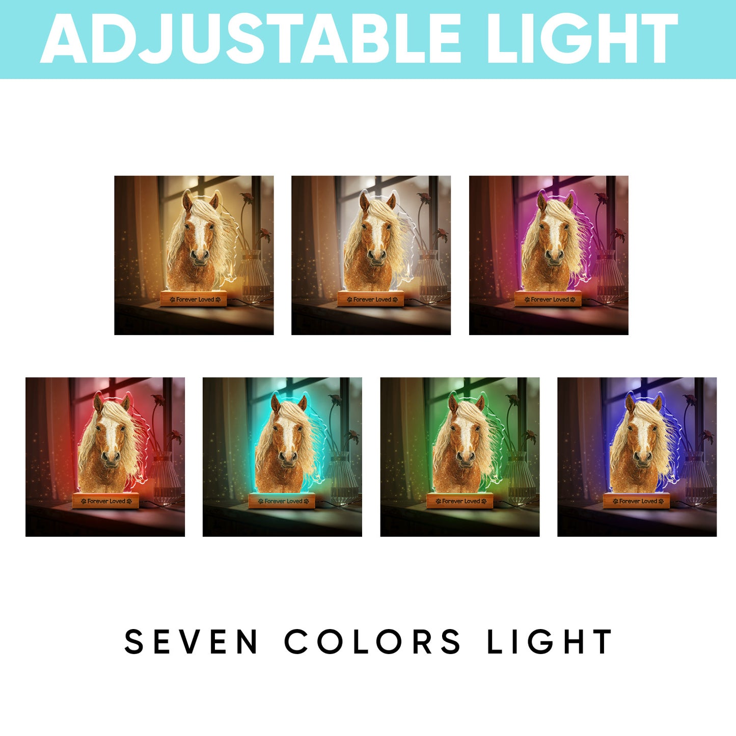 Custom Horse Portrait Night Light, Personalized Pet Lovers Gifts, Personalized Pet Memorial LED Night Light