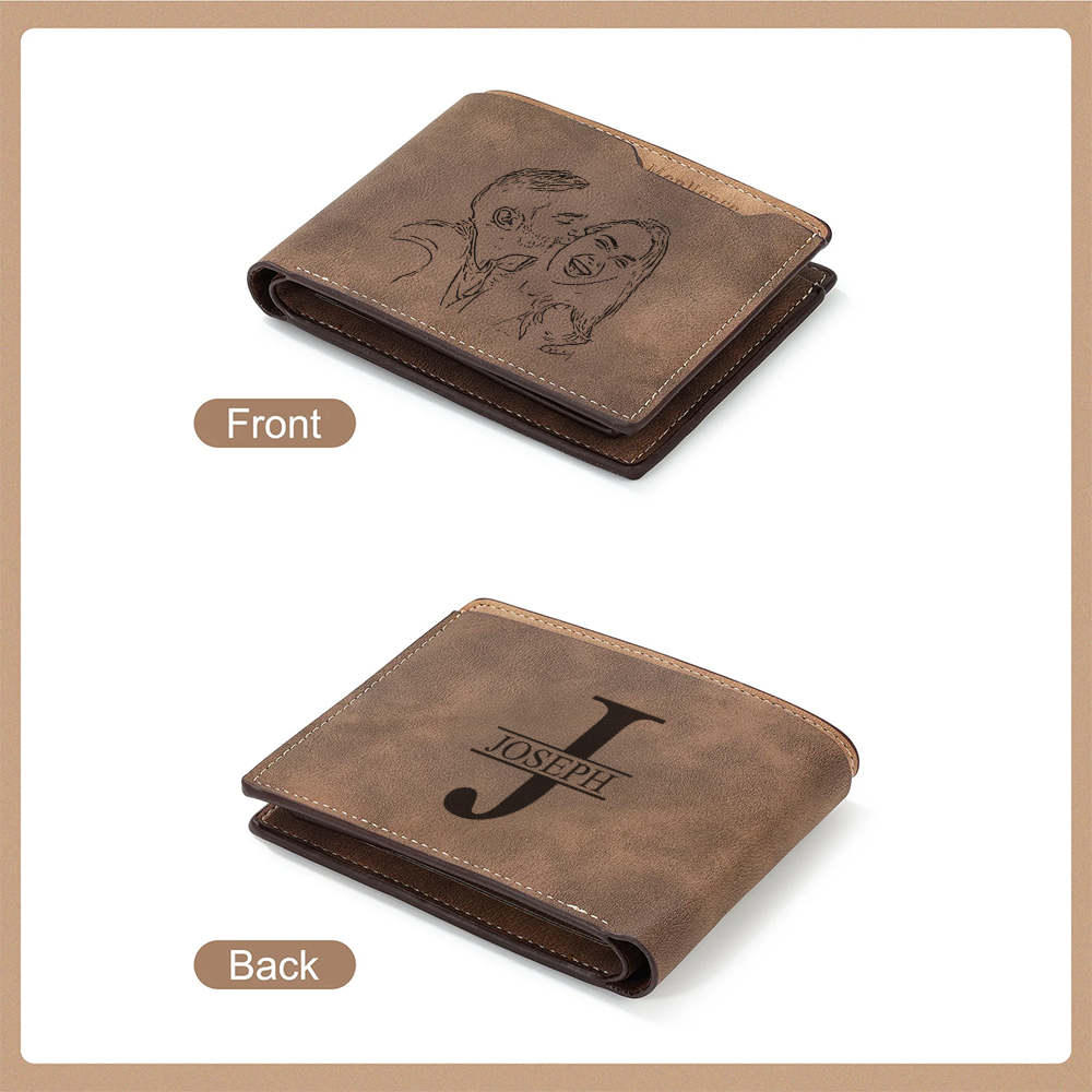 TNW009 Custom Photo Mens Wallet, Custom Engraved Leather Wallet, Picture Wallet For Dad Husband, Father's Day Gift for Him