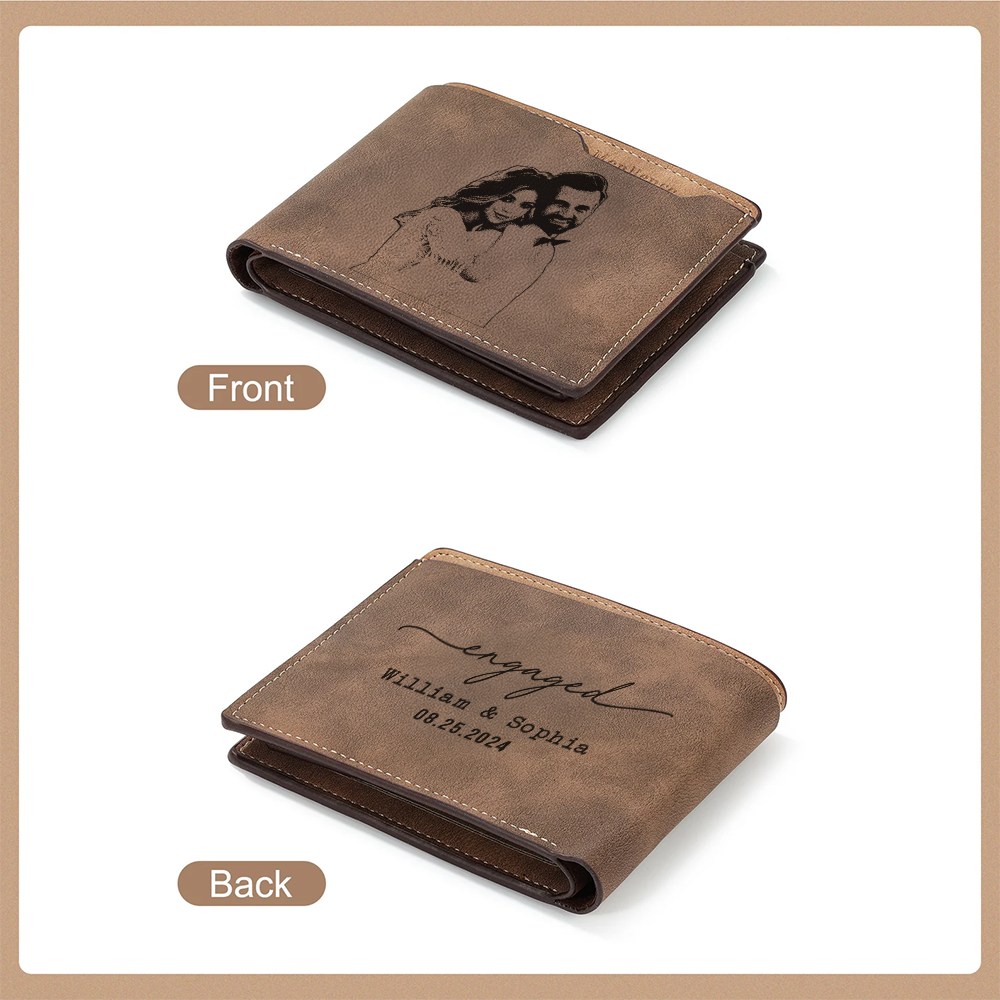 Custom Photo Engaged Married Couple Wallet, Gift For Husband, Men Wallet, Gift For Him, Anniversary Gift