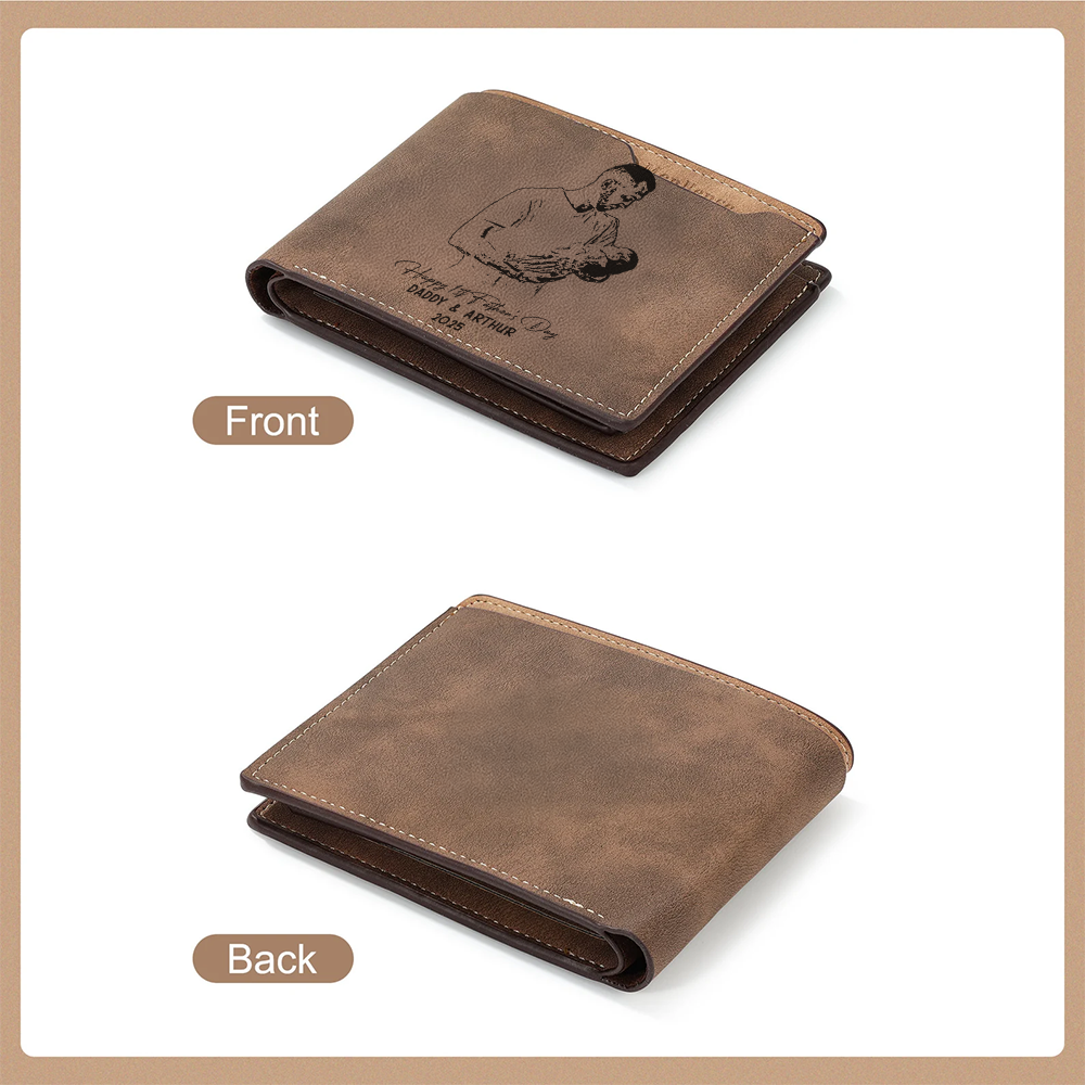 Personalized First Father's Day Engraved Wallet, Custom Photo Wallet For First Time Dad, Father's Day Gifts