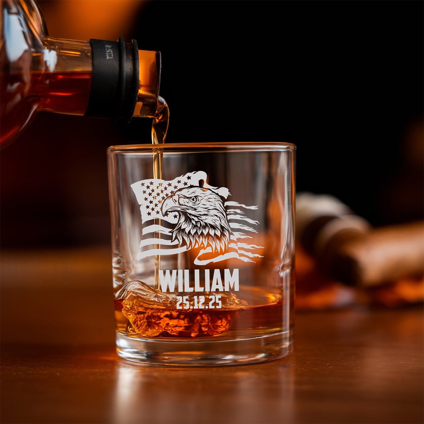 Custom Independence Day Gift, Patriotic Flag, Personalized Whiskey Decanter Set, Veteran Gift TND083