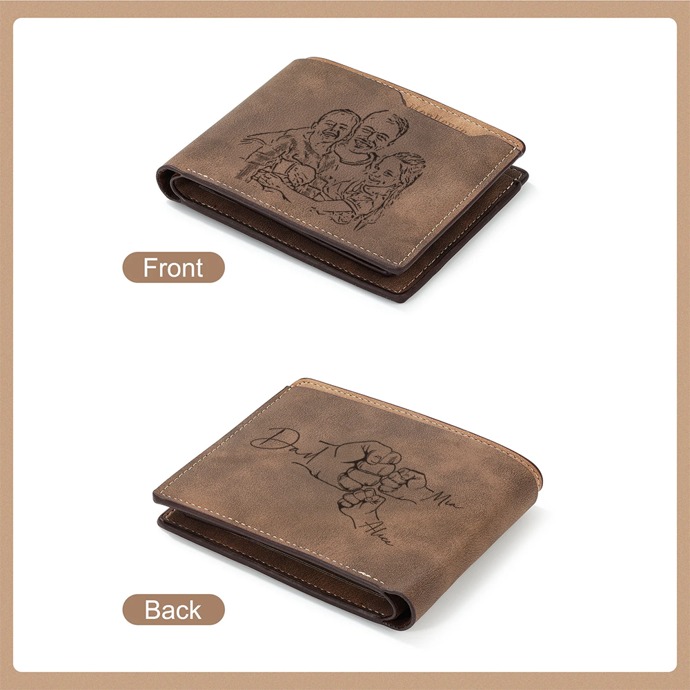 TNW008 Custom Photo Dad Fist Bump Wallet Engraved, Anniversary Gift for Him, Handwriting Wallet Custom Photo Wallet, Gift for Husband