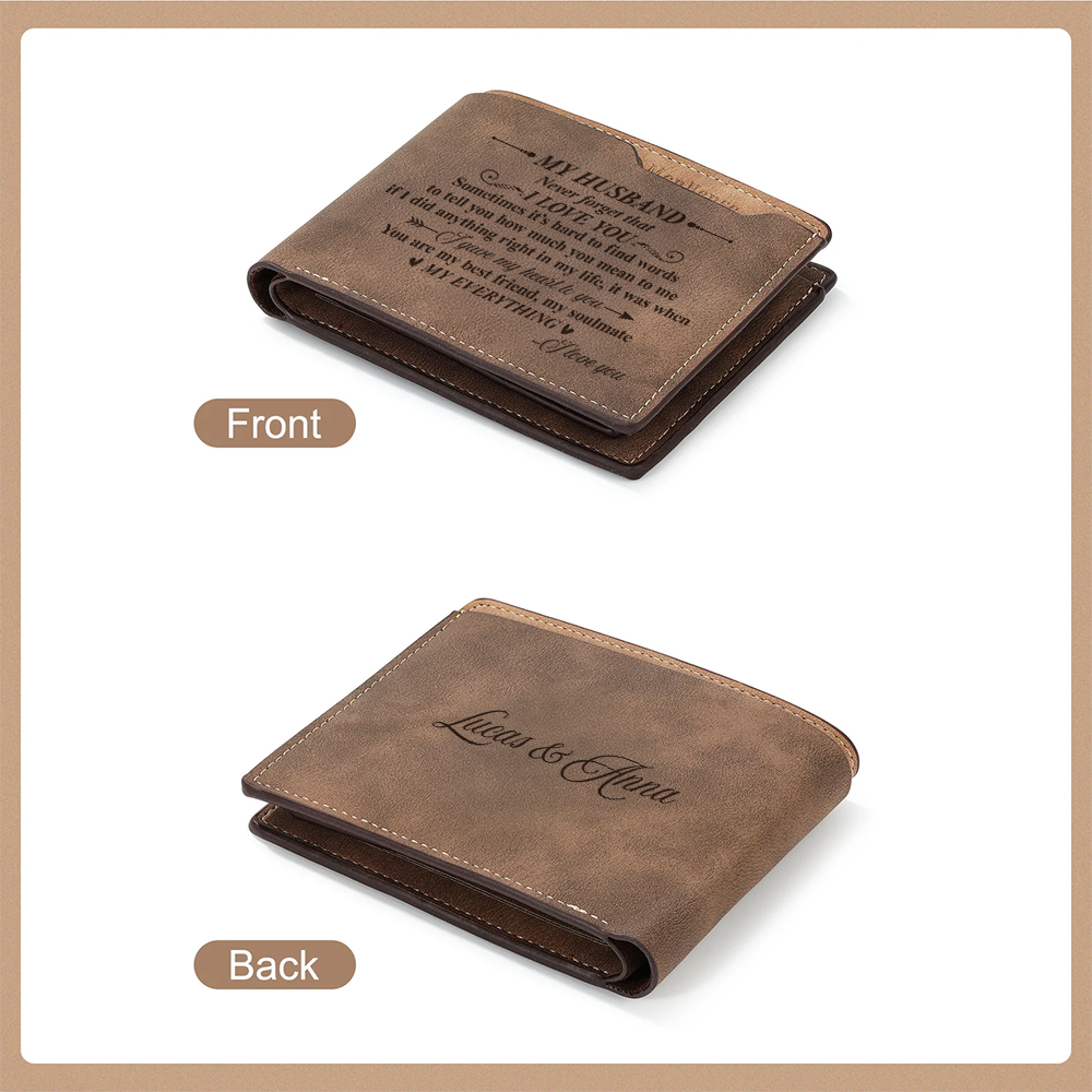 Personalized Couple Engraved Brown Leather, Personalized Birthday Gift for Him, Gift For Boyfriend, Gift For My Man TNW014