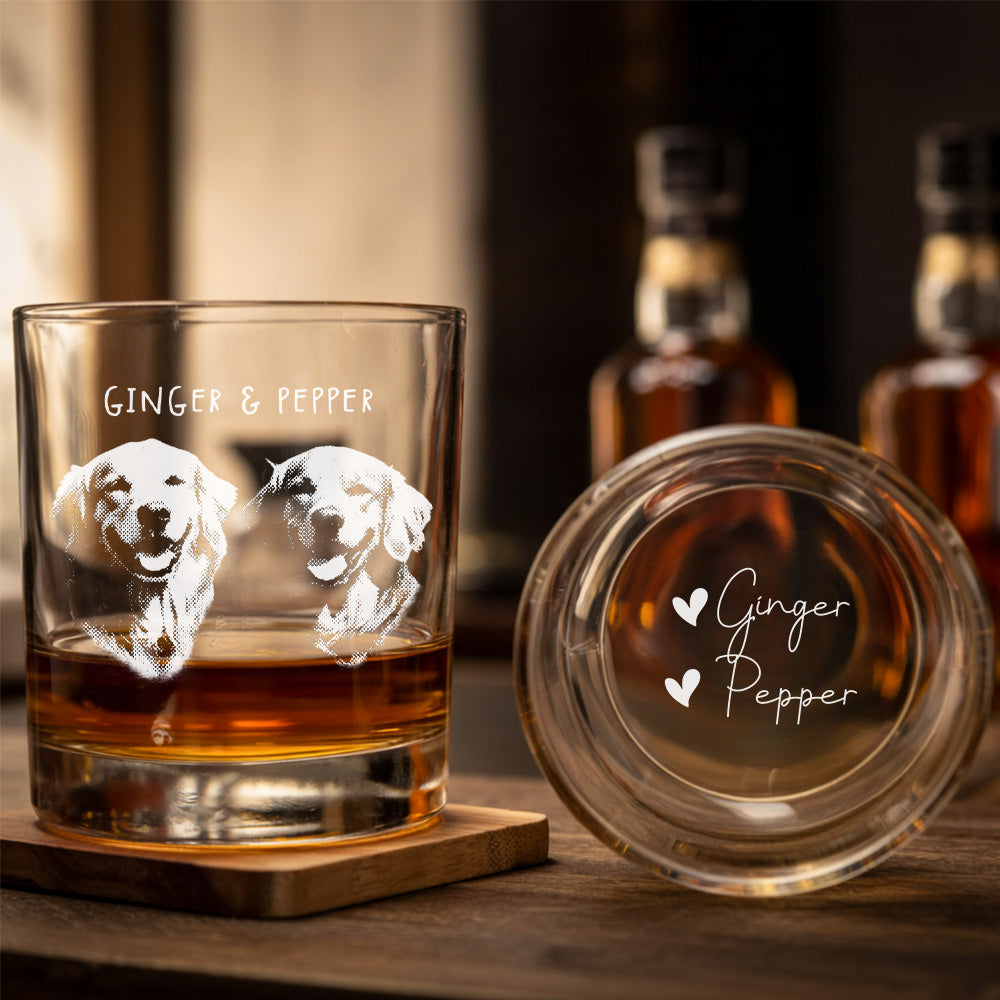 Custom Photo With Name Dog Whiskey Glass 11oz – Personalized Pet Friends Portrait – Gift for Dog Moms & Dads THUC99WP01