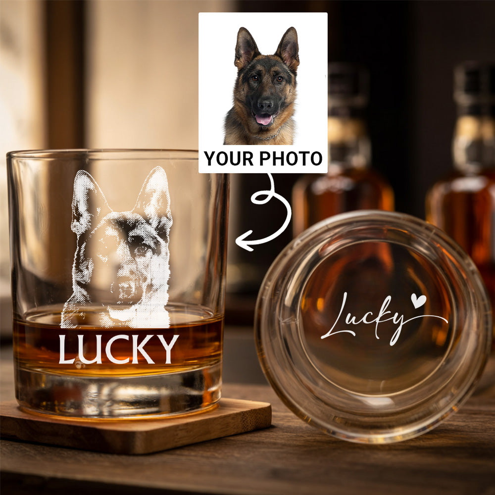 Custom Dog Portrait Whiskey Glass – 11oz Engraved Gift for Pet Owners & Dog Lovers THUC99WP05