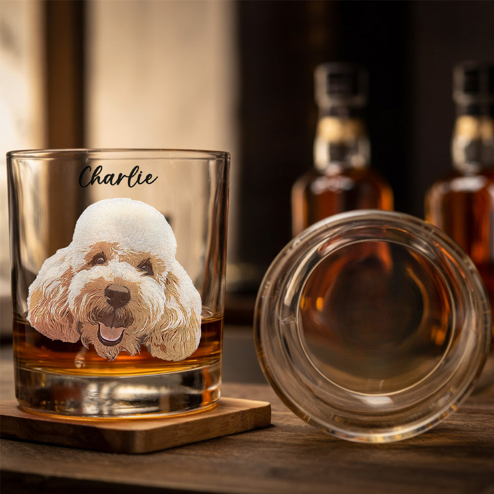 Custom Dog Photo Whiskey Glass 11oz – Personalized Gift for Dog & Cat Owners THUC99WI03