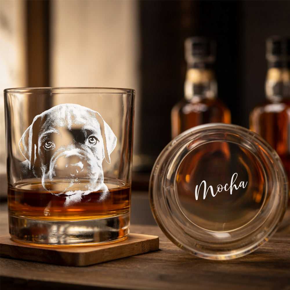 Personalized Pet Portrait Whiskey Glass – Custom Dog Photo - Custom Name Gift 11oz THUC99WP02