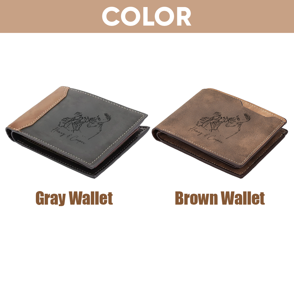 TNW007 Custom Pet Photo Wallet for Dog Dad, Leather Wallet with Name or Paw Print, Gift for Pet Lover, Pet Memorial or Father's Day