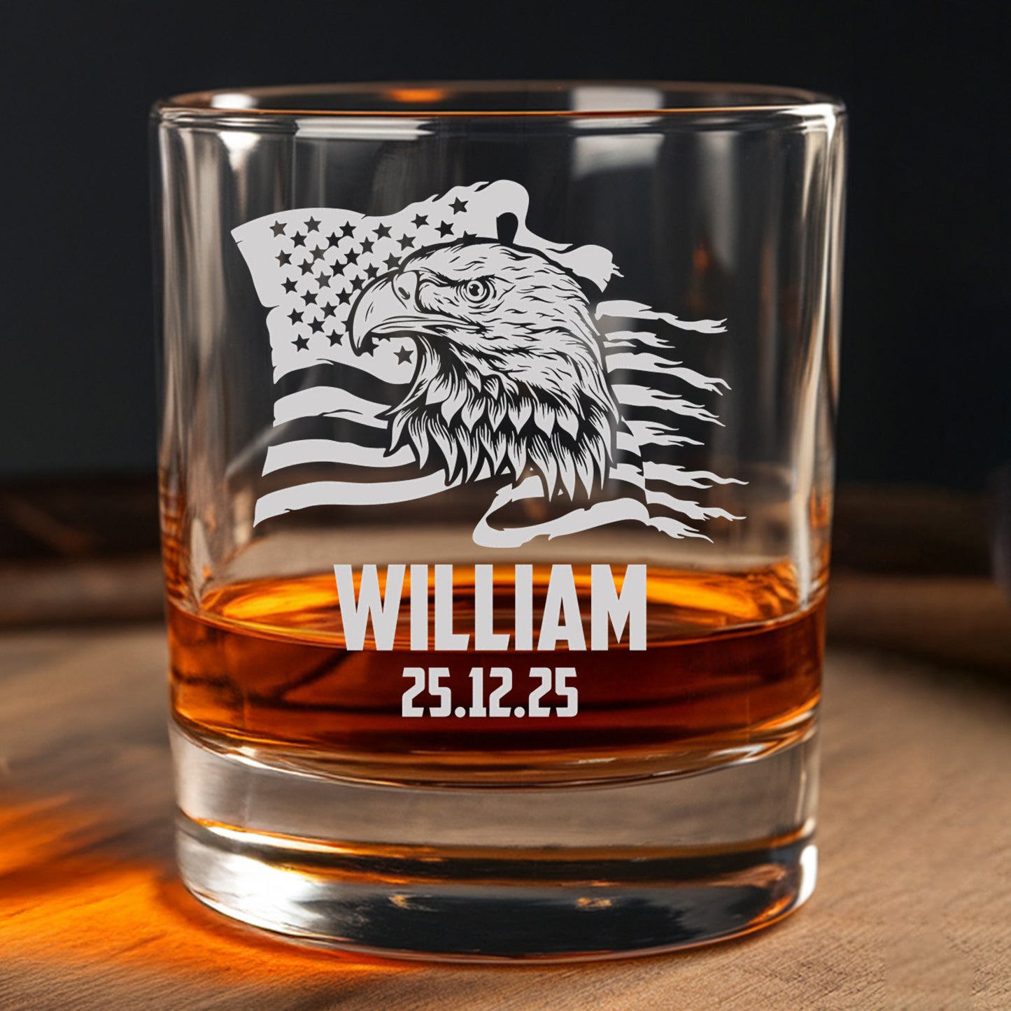 Custom Independence Day Gift, Patriotic Flag, Personalized Whiskey Decanter Set, Veteran Gift TND083